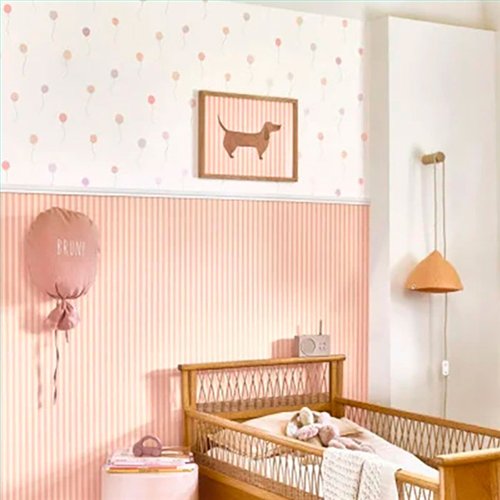 Ref.OUTT29884321 ambiente real de rayas once upon a time 3, sobre fondo Rosa en tonos Beige