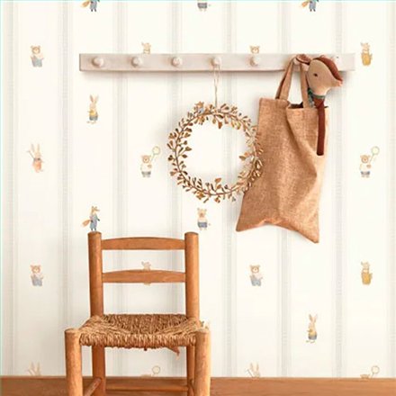 Ref.OUTT202869303 estancia decorada con rayas y animales Beige, Azul y Marrón y fondo Blanco, once upon a time 3