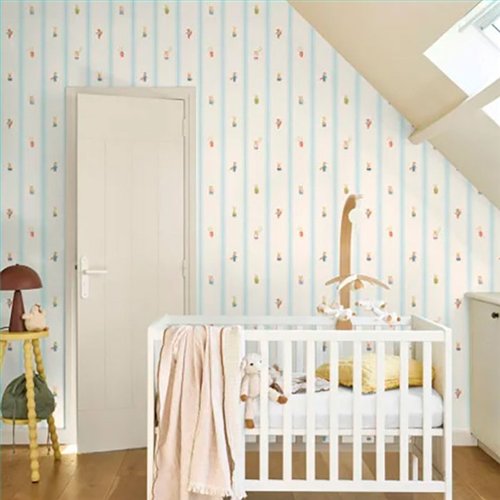 Ref.OUTT202867337 ambiente con once upon a time 3 rayas y animales Azul, Verde, Beige y Rojo sobre fondo Blanco