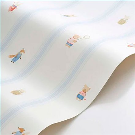 Ref.OUTT202867337 foto de ambiente rayas y animales once upon a time 3 fondo Blanco con Azul, Verde, Beige y Rojo