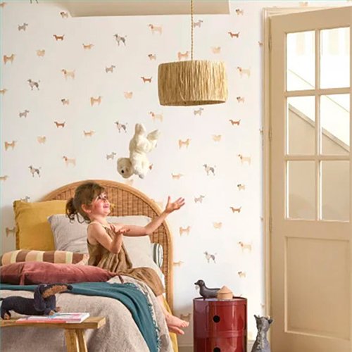 Ref.OUTT202871515 ambiente real de perros once upon a time 3, sobre fondo Blanco en tonos Beige, Gris y Topo