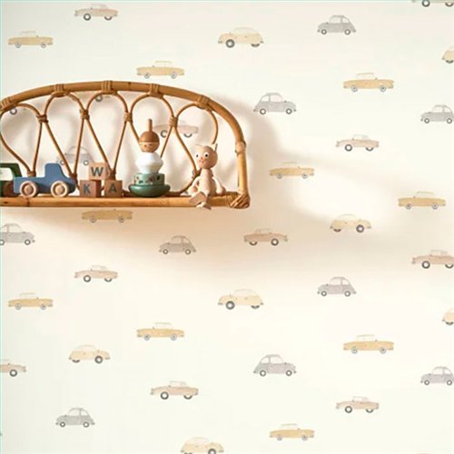 Ref.OUTT202881313 ambiente con once upon a time 3 coches antiguos Gris, Beige y Ocre sobre fondo Blanco