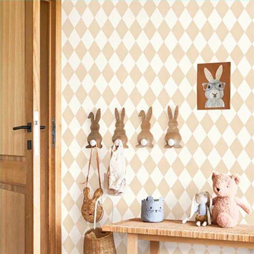 Ref.OUTT202941333 ambiente con once upon a time 3 rombos arlequín Beige sobre fondo Blanco