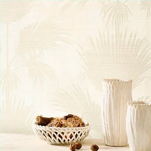 Ref.CANP202651111 canopee - ambiente decorado con fondo Blanco Roto con detalles en Beige, motivo palmeras