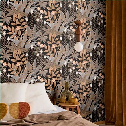 Ref.CANP202639559 foto de ambiente jungla tropical canopee fondo Negro con Gris, Marrón, Naranja y Blanco Roto