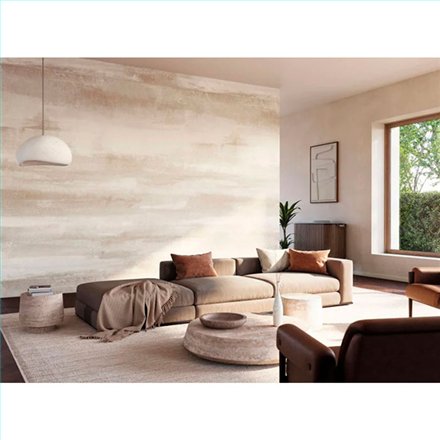 Ref.BATE202811294V estancia decorada con mural pinceladas Marrón y fondo Beige, basalte