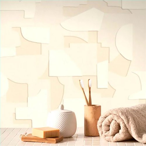 Ref.BATE202761164 ambiente con basalte collage formas Blanco Roto y Topo sobre fondo Beige