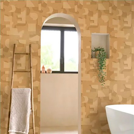 Ref.BATE202762780 estancia decorada con collage formas Marrón y fondo Ocre, basalte