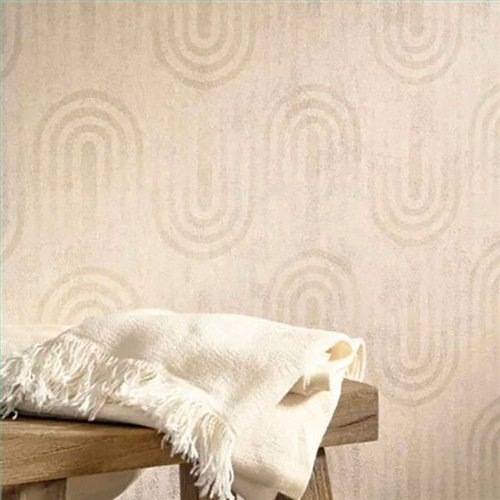 Ref.BATE202801568 ambiente real de arcos concéntricos basalte, sobre fondo Blanco Roto en tonos Beige
